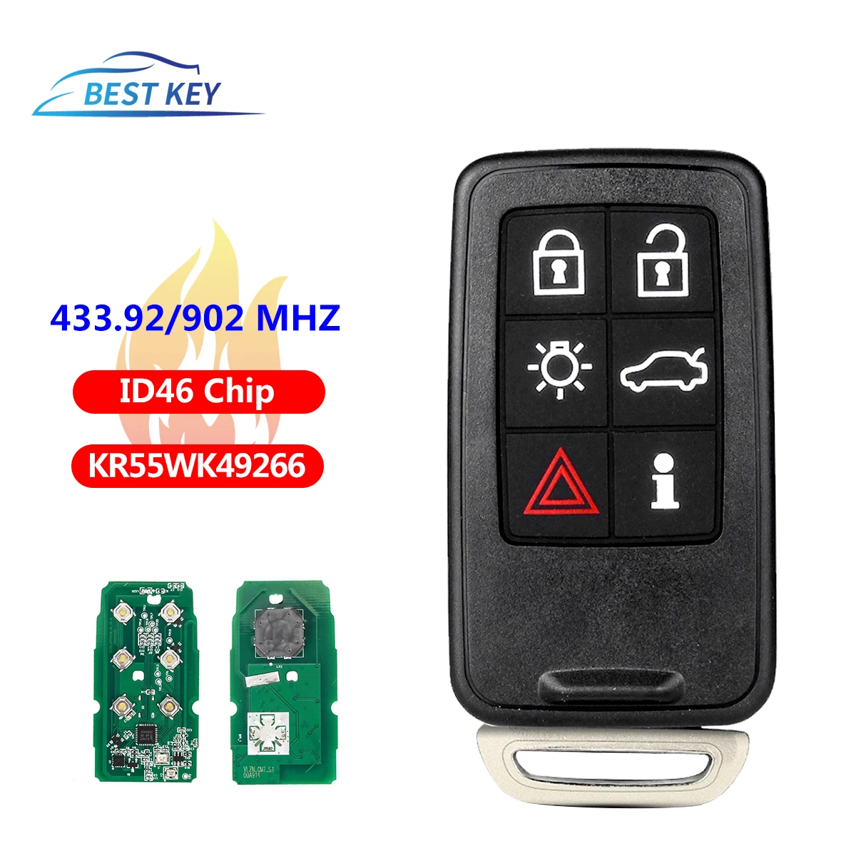 BEST KEY FCCID: KR55WK49266 433/902MHz FSK 6 Buttons ID46 Chip Smart Keyless Remote Key For VOLVO S60 S80 V40 V60 V70 XC60 XC70 1pc remote key for car kr55wk49266 car remote key for volvo xc60 xc90 s90 s60 2009 2014 y smart car key 902mhz 6 buttons