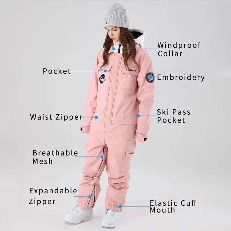 New Winter Ski Suit Women Warm Outdoor Snowboarding Jacket Men Overalls One-Piece Skiing Suit Waterproof Hooded Ski Sets