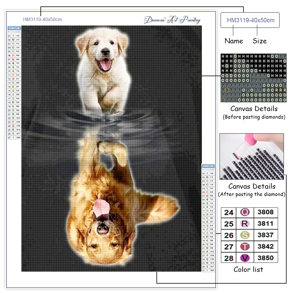 Volle quadratische/runde Reflexion Tier Diamant Malerei Katze Elefant Hund Wand Kreuzstich Stickerei Mosaik Raumdekoration Geschenk – Detail 2