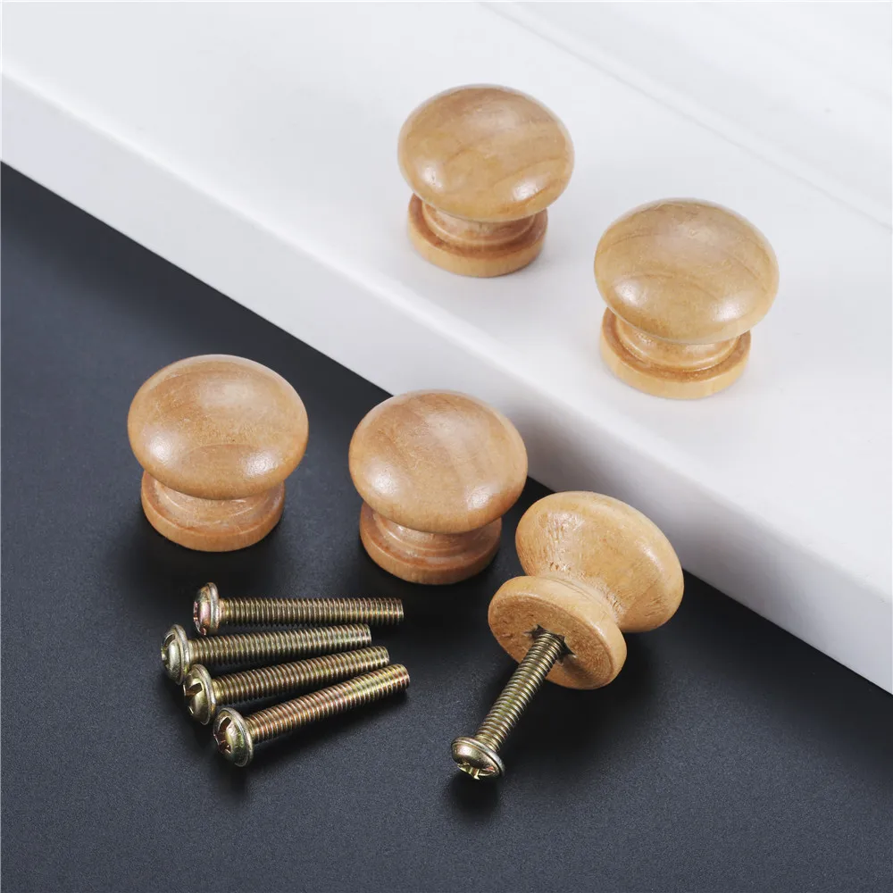Solid Wood Mini Knob w/screw 24*22mm 0.94" Round Furniture Pull Mushroom-shape Handles 10pcs Unpainted Wooden