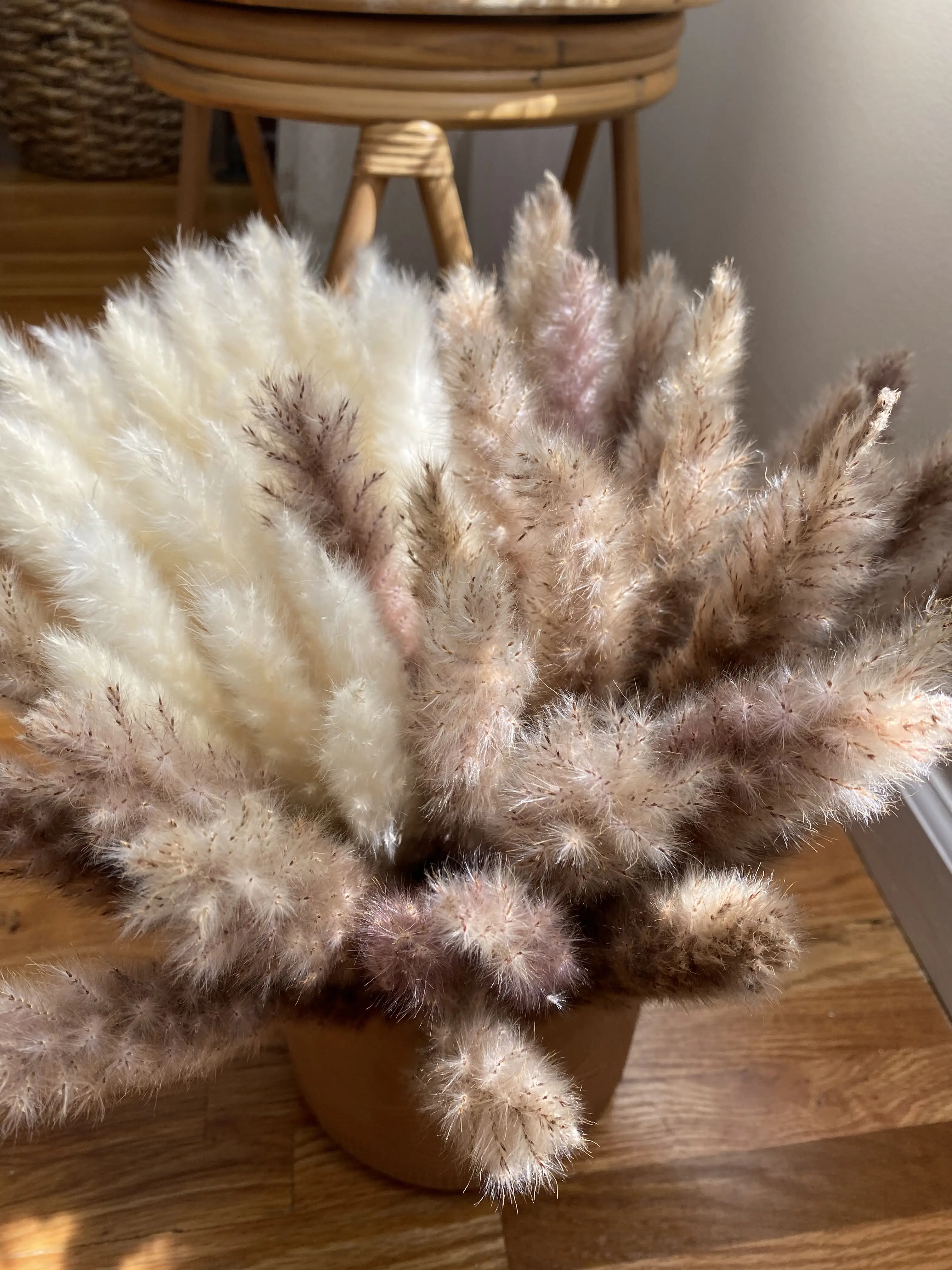 10/15/20/60Pcs Artificial Pampas Grass Plume Decor Fluffy Reed Wedding Flower For Home Kitchen Room Decoration