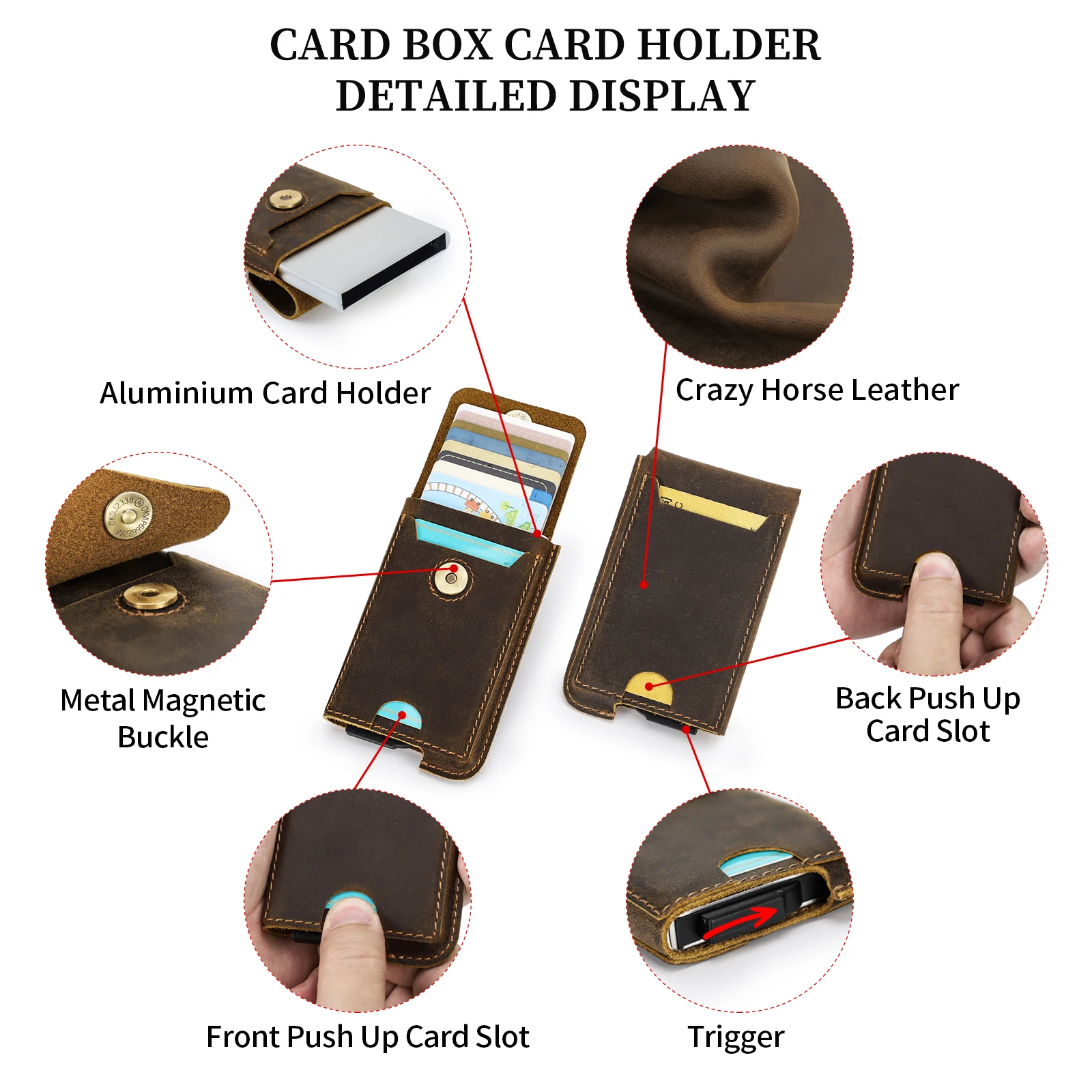 Leather Wallet Hiram Vintage Genuine Leather RFID Blocking Card Holder Wallet for Men Luxury Card Wallet Case Aluminum Metal Slim Cardholder