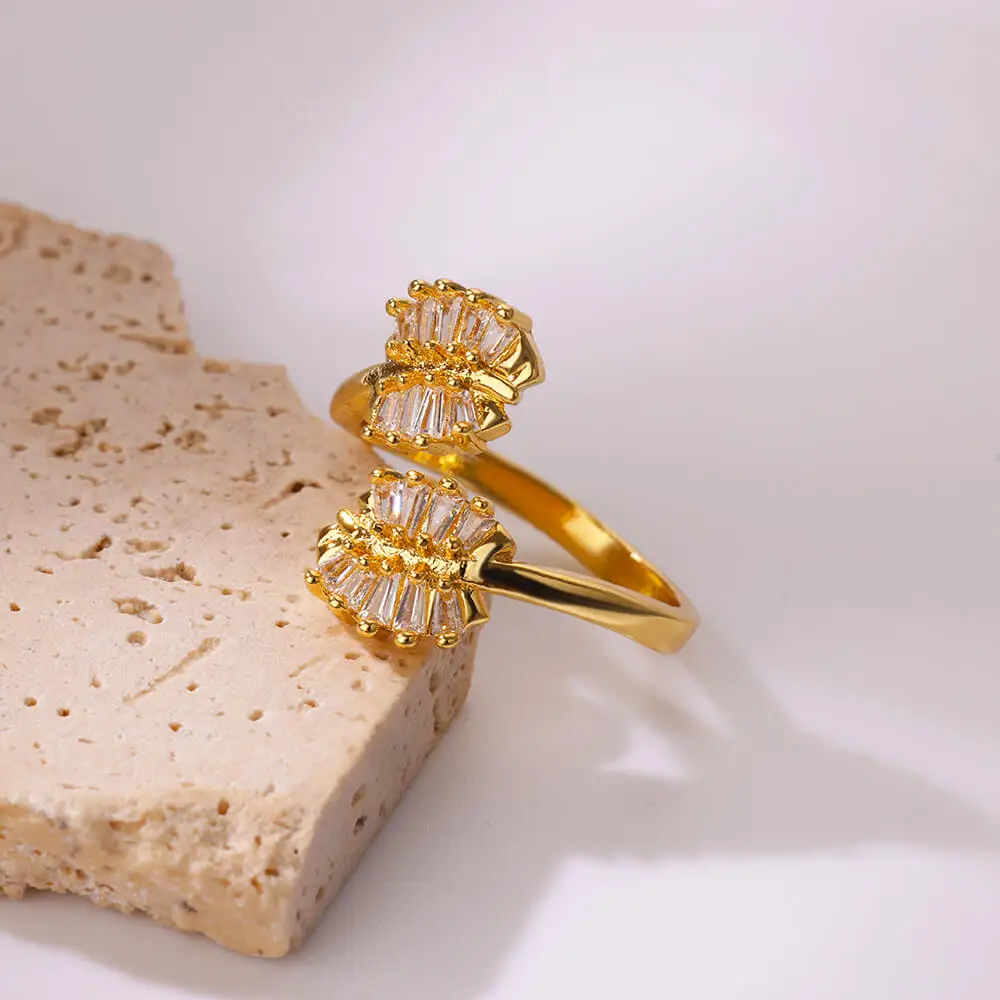 Zircon Hug Leaf Rings Women Stainless Steel for Wedding