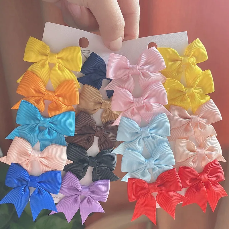 10PCS/SET  Grosgrain Ribbon MiNi Hair Bows with Clip for Girls Hairpins Boutique Barrettes Headwear Cute Kids Hair Accessories