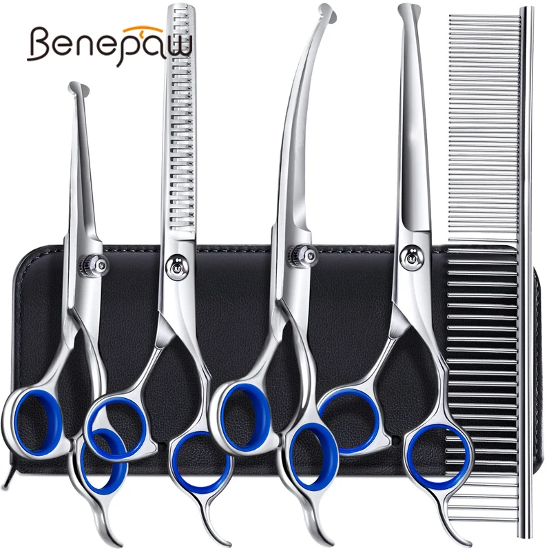 Benepaw 6 In 1 Professional Stainless Steel Sharp Safety Round Tip Dog Scissors Heavy Duty Ergonomic Puppy Pet Grooming Scissor dog grooming scissors