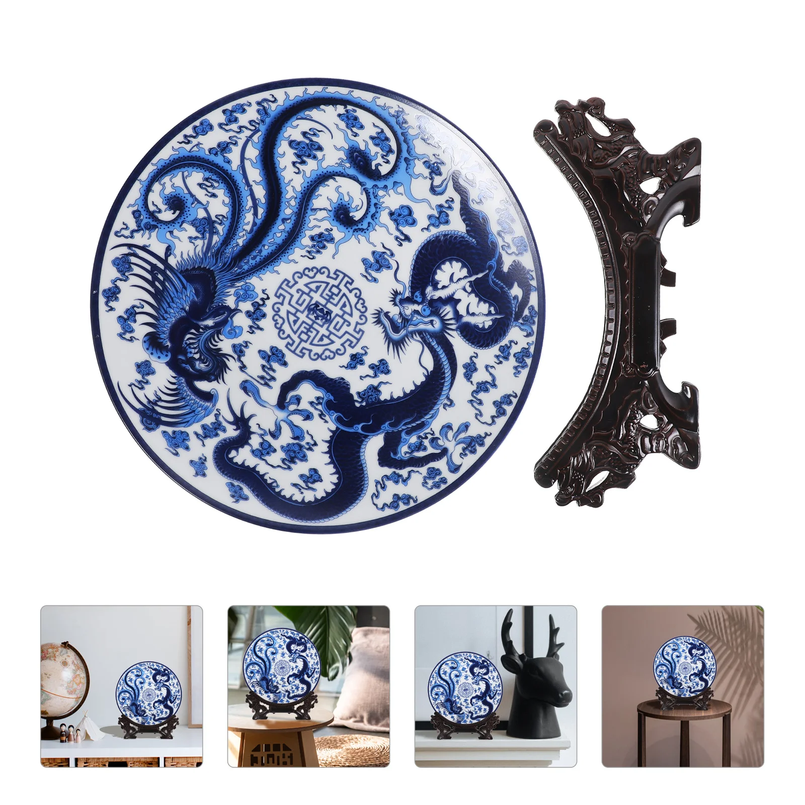 

Round Tray Blue and White Porcelain Plate Food Display Ceramic Table Decor Snack Chinese Style Craft Artware