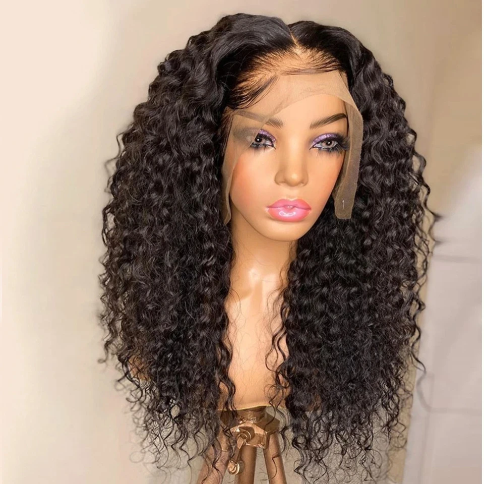 

Soft High Density Deep Kinky Curly 26“Long Black Lace Front Wigs For Women Babyhair PrePlucked Hairline Glueless Fiber