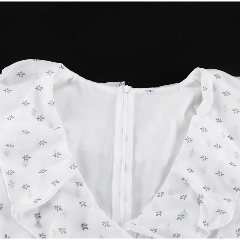 Damen Maxikleid mit Polka-Dot-Print, V-Ausschnitt, langen ausgestellten Ärmeln, Rüschensaum, asymmetrisches Kleid, lässig, für den Alltag, für ein Date, Abendkleid für Damen – Detail 6