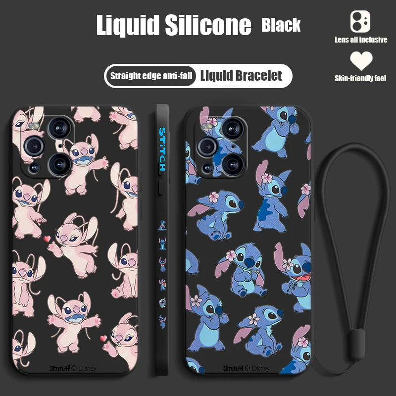 Stitch Cute Trend For Oppo Find X6 X5 X3 X2 Pro Lite Neo Liquid Left Rope Silicone Tpu Fundas Cover Phone Case