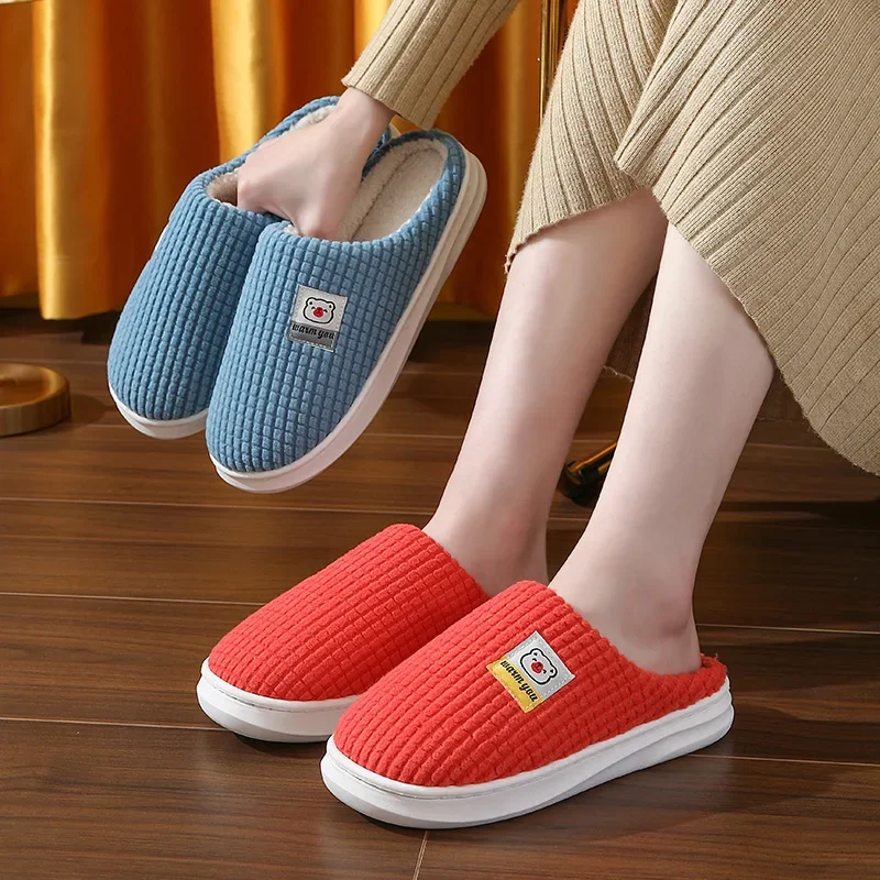 New Fashion Winter Slippers Women Men Thick Sole Indoor Home Warm Couples Shoes Non-Slip Flat Platform Women's Cotton Slippers