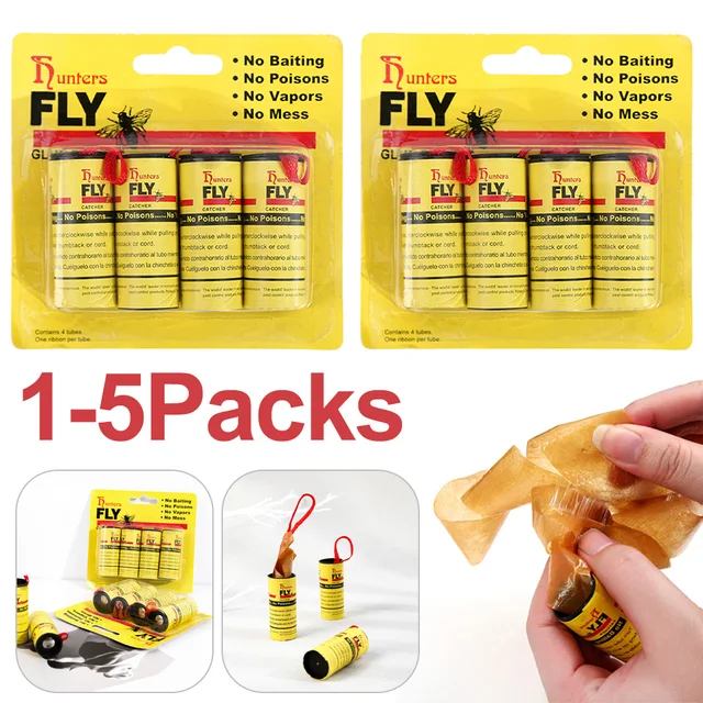 1-5 Csomag Flya Sticky Paper Strip Erős Ragasztó Rovar Nem Mérgező Fogó Tekercselt Szalag Kártevőirtó Termékek Könnyen Használható Beltéri Kültéri