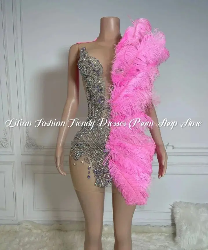 Short Cocktail Homecoming Dress For Black Girls Crystal Beaded Feather Appliqu&eacute;