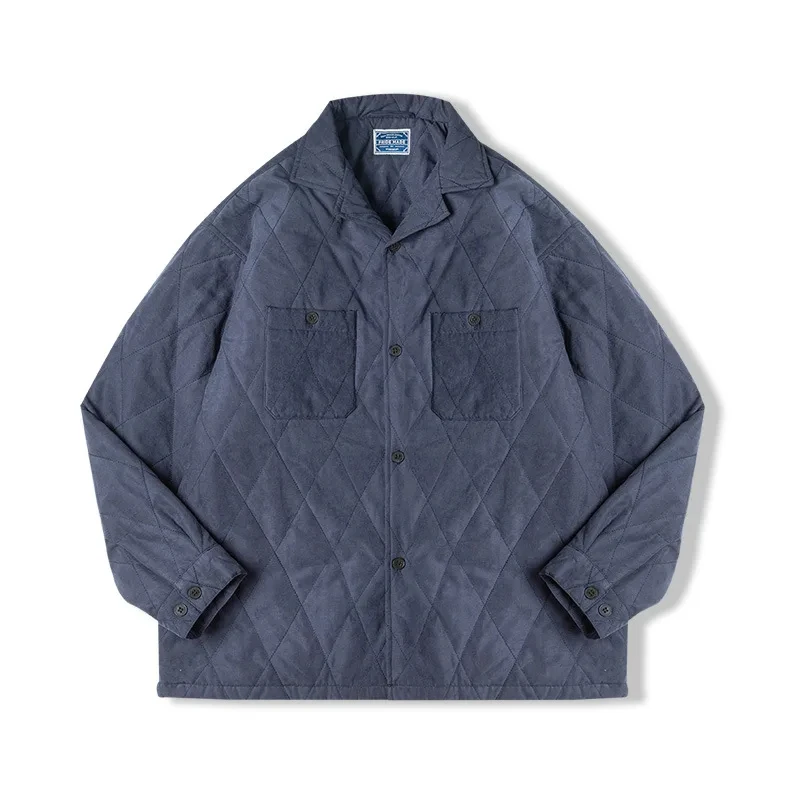 Maden Retro Diamond Plaid Quilted Cotton Jacket for Men Double-sided Peach Skin Fabric Winter Thickened Warm Coat Soft Thermal 6