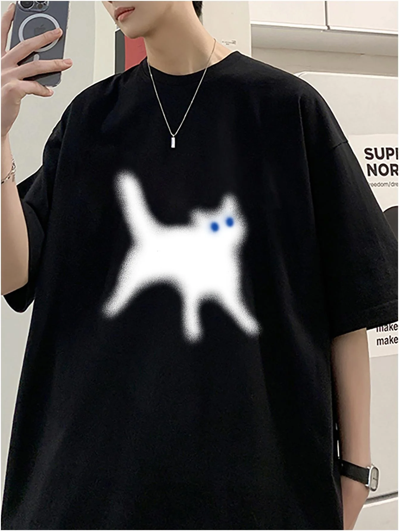 تي شيرت رجالي مطبوع شكل قط