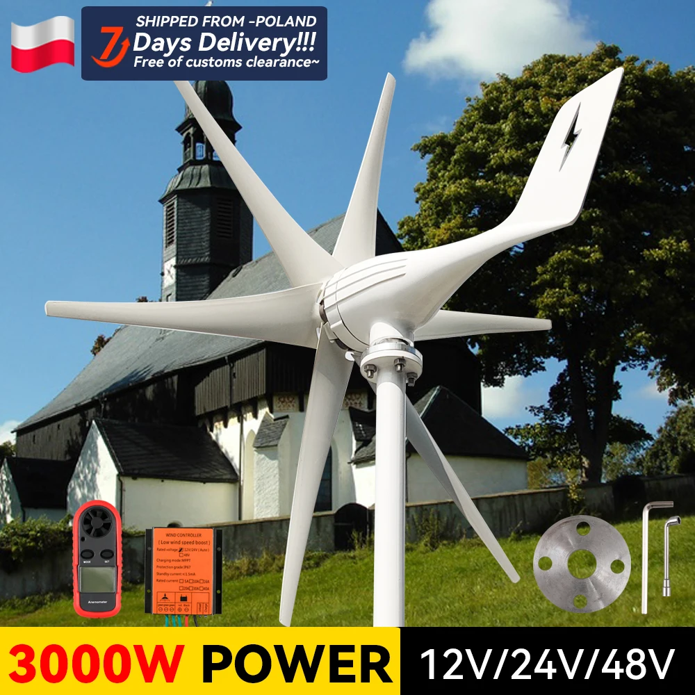 

Energy Appliance Wind Turbine Power 3000W 3KW Dynamo Generator 12v 24v 48v MPPT Charge Controller Small For Home Use