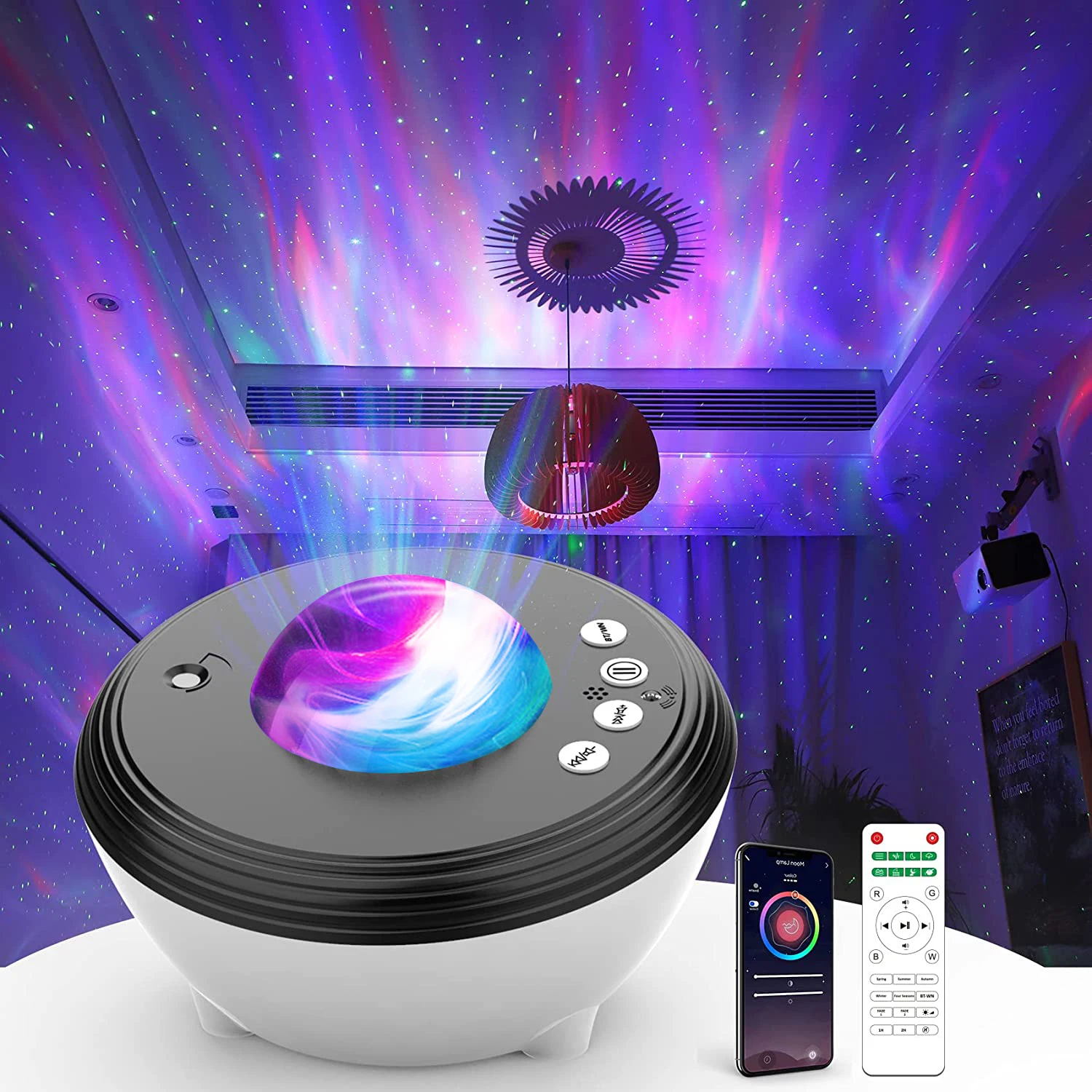 Star Projector, 3 in 1 LED Galaxy Moon Projector 55 Lighting Effects Night  Light Aurora Projector Star Light w/ Bluetooth Music Speaker & Remote