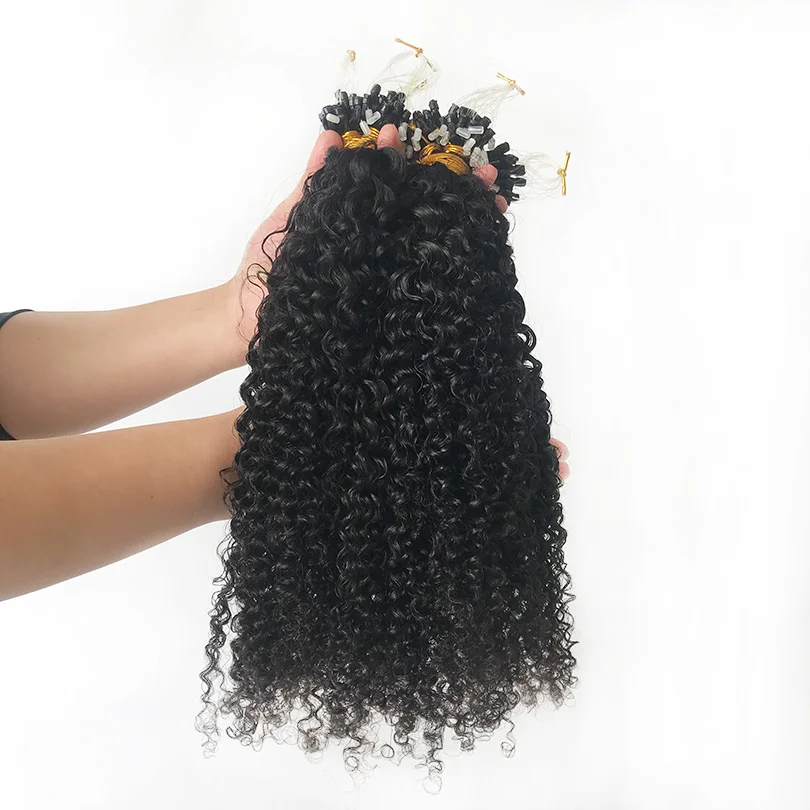 Micro Loops Hair Extensions Malaysian Kinky Curly Micro links Human Hair Extensions Rings 100 Strands 1g/s