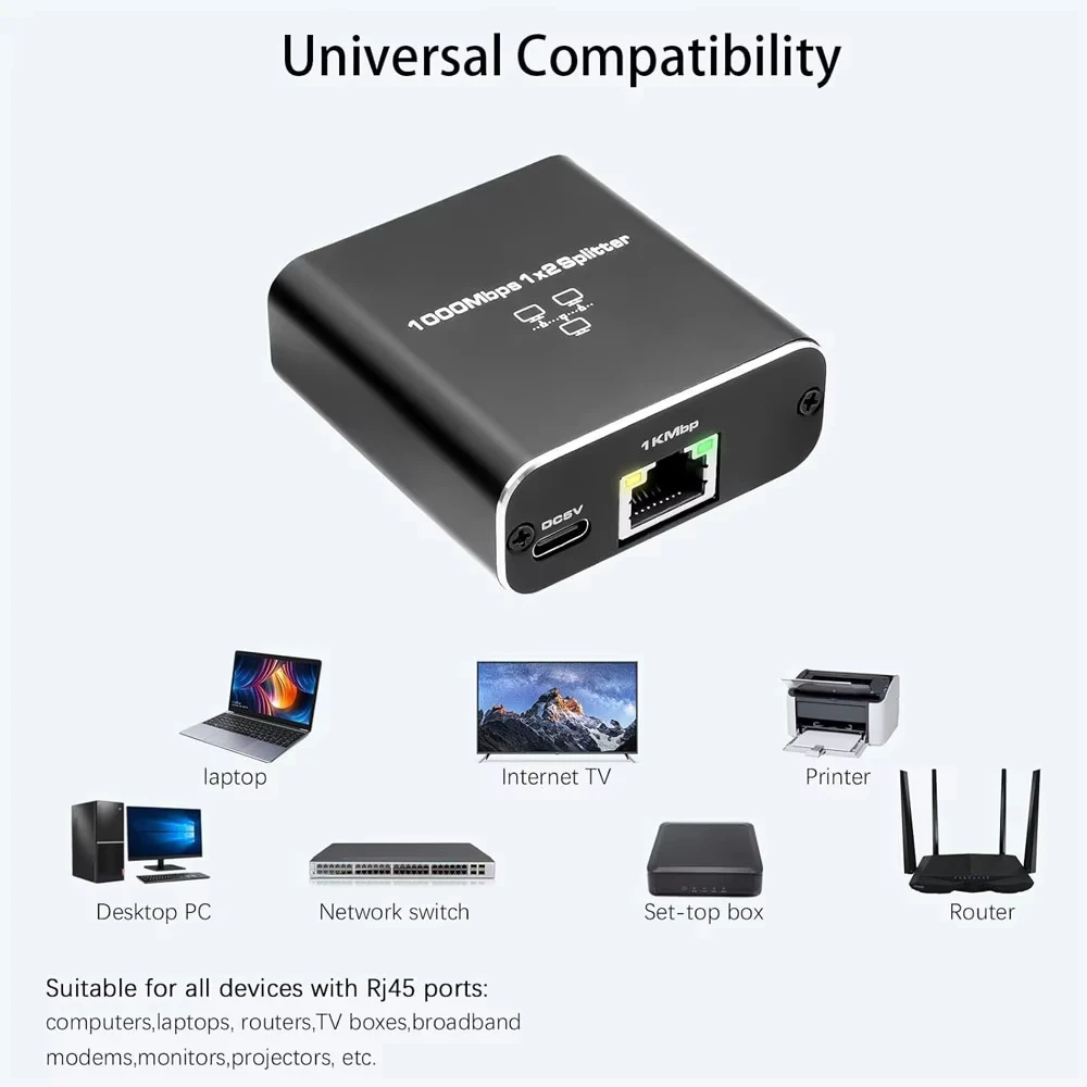 Network Splitter 1000Mbps 1 to 2 RJ45 Adapter