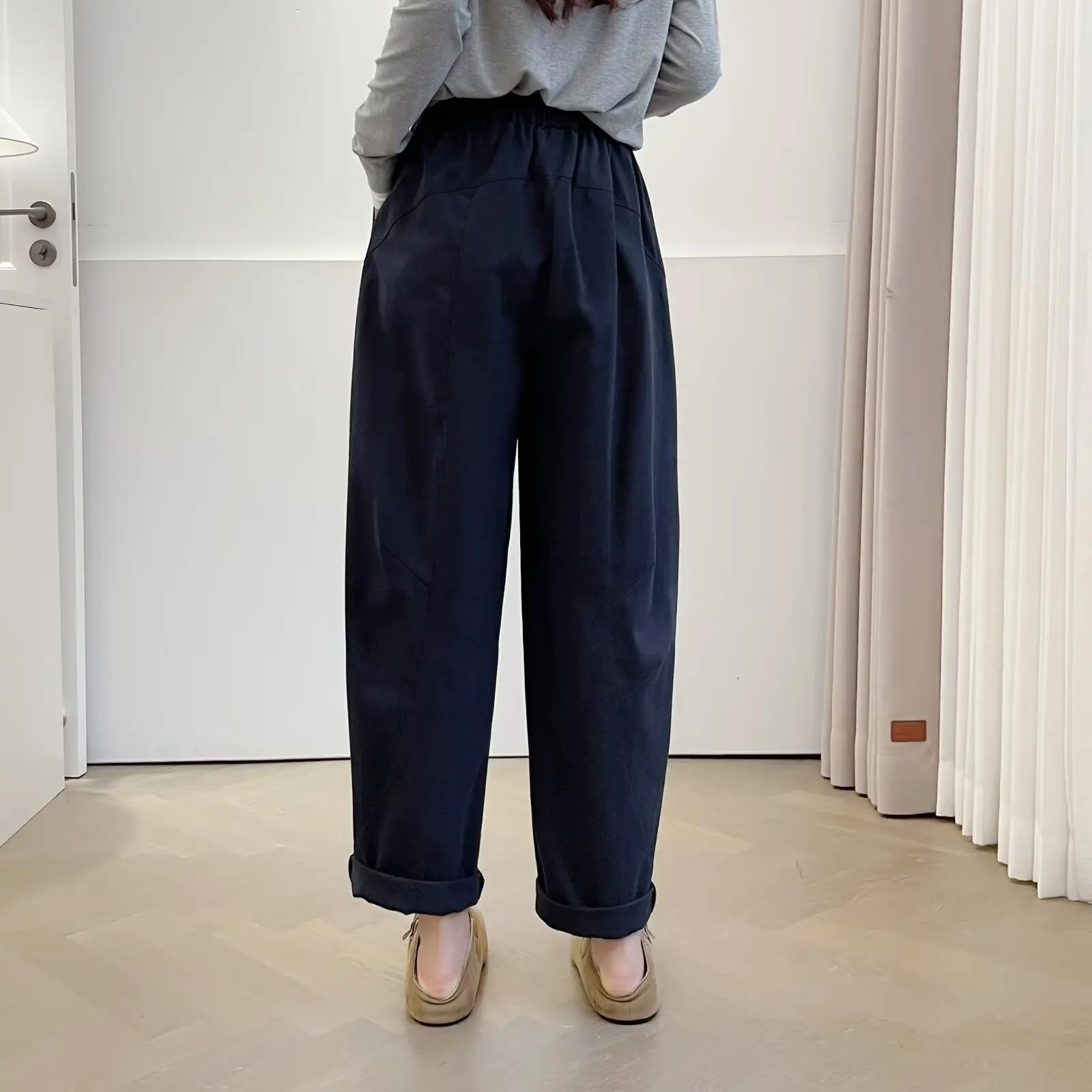 XXXXL Fashion Plus Size Women's Harem Pants Autumn New Style Simple Fold  Washed Cotton Casual Ankle-Length Trousers 2570