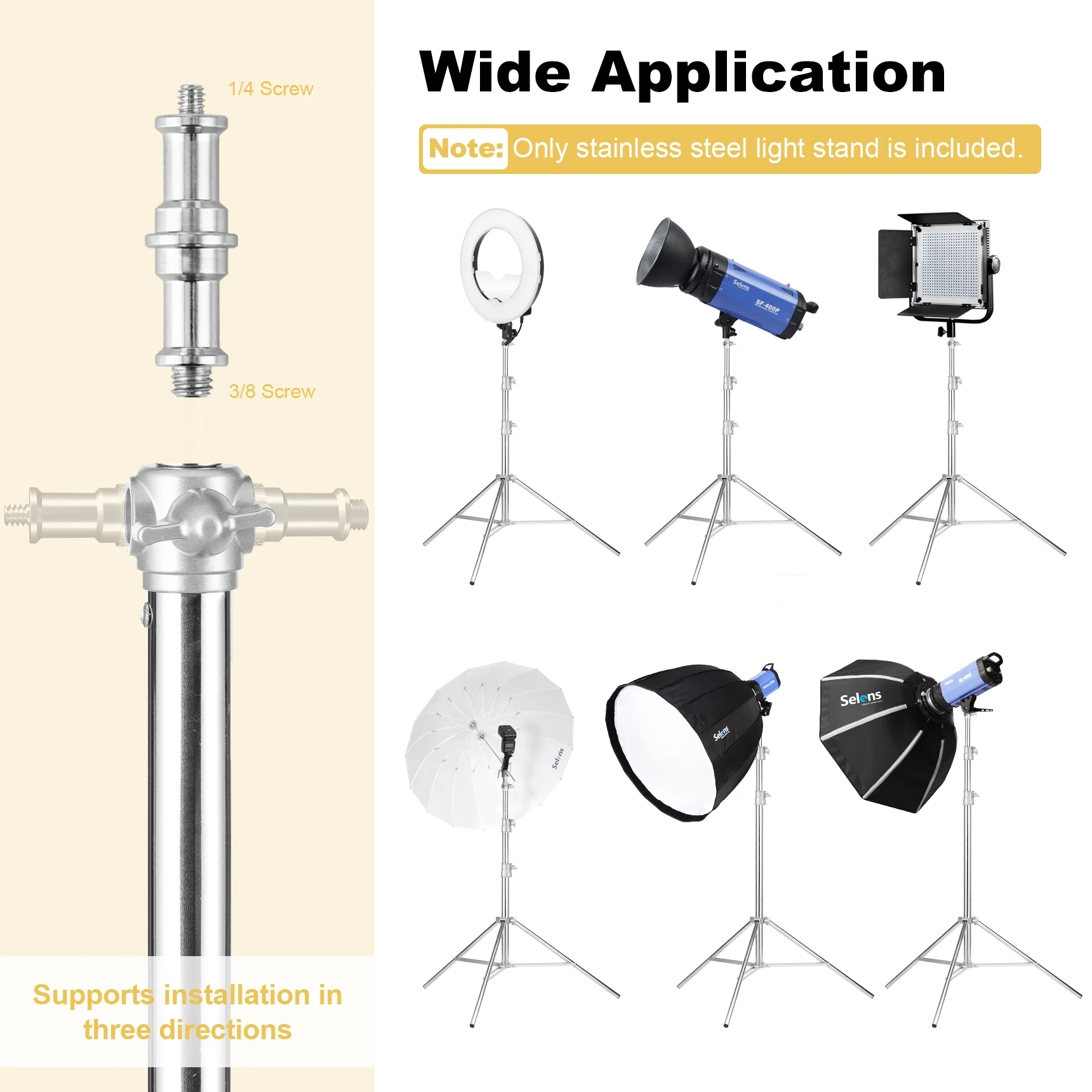 Selens 2.1/2.8/4M Multifunctional Stand Stainless Steel Foldable Tripod for Studio Softbox Light Mic Photography Equipment