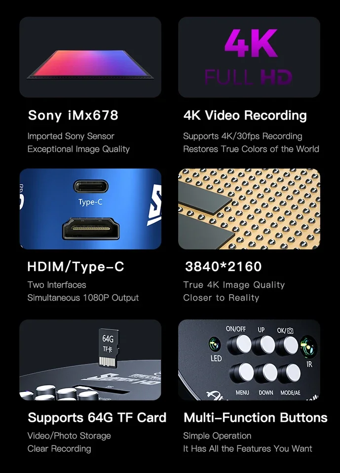 MECHANIC MOS-4K PRO 4K 울트라 HD 현미경 카메라 8.29MP IMX678 센서 타입-C 출력 C/CS 마운트 호환