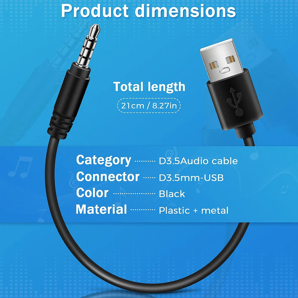 Audio Cable Audio Plug Adapter Audio Cable Adapter Aux Cable USB Adapter Cable USB Charger Adapter 3.5mm Plug AUX Audio Jack to USB 2.0 Male Charger Cable Adapter Cord for Car MP3