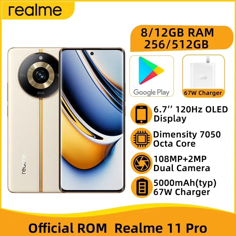 

realme 11 Pro 5G 6.7'' 120Hz OLED Display Dimensity 7050 Octa Core 108MP Dual Camera 5000mA Battery 67W Charger