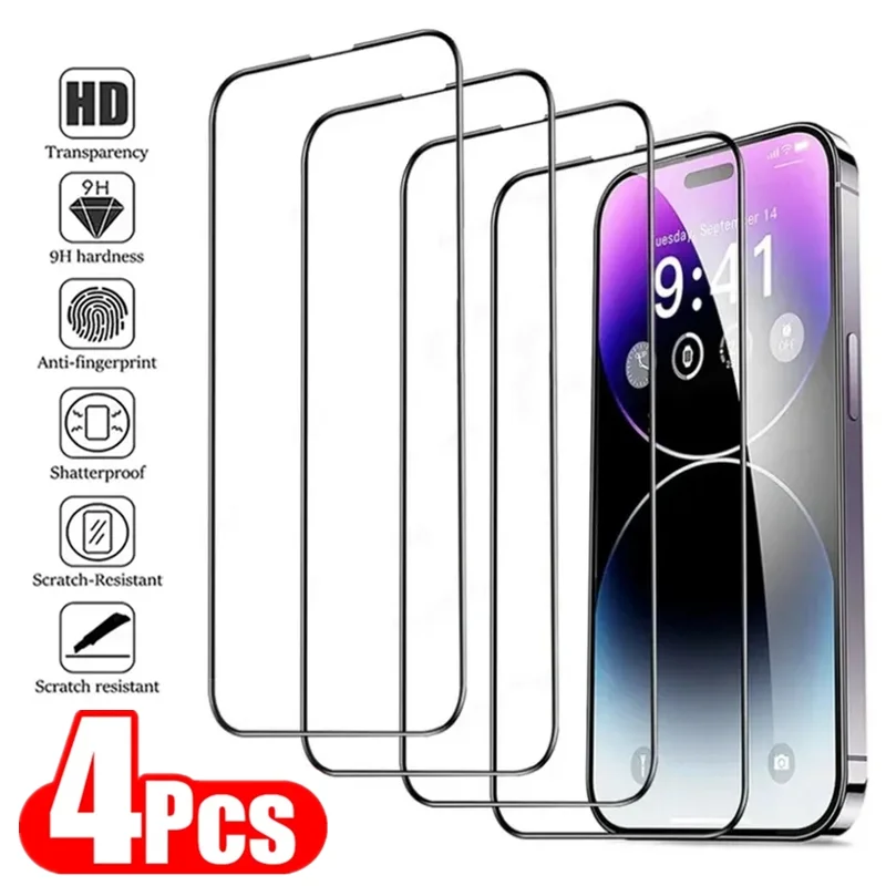 4PcsTemperedGlassforiPhone11121314ProMaxMiniScreen