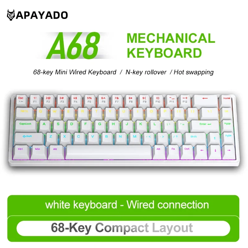 Enhanced Wired RGB Mechanical Keyboard with Hot-Swappable ABS Keycaps, 68 Keys