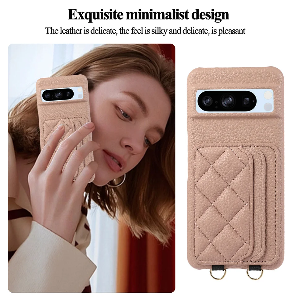 Crossbody Wallet Cards Solt Lichee Pattern Leather Case For Google Pixel 8A 7 Pro 7A Lanyard Bag Cover Fundas