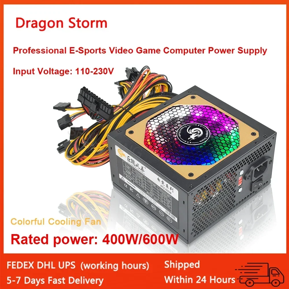 

ATX 400W 600W Colorful Cooling Fan 110-230V RGB PSU 20+4Pin 12V E-Sports Video Game Computer Power Supply