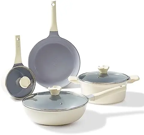 

Pots and Pans Set - 7-Piece White Nonstick Kitchen Cookware Sets with Glass Lid - Non-Stick Frying Pans,Saute Pans,Saucepan,Stoc