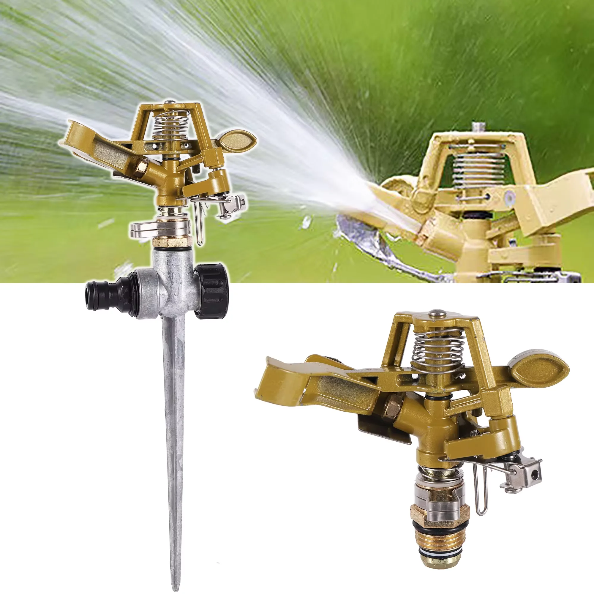 Garden Sprinkler 360° Rotation Adjustable Sprinklers Lawn Irrigation Watering Sprayer 1/2" Thread Metal Impulse Sprinkler Nozzle