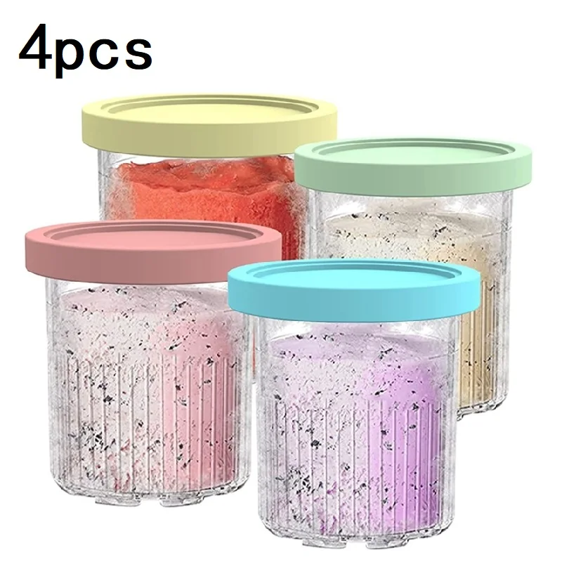 4Pcs Ice Cream Pints Cups for NC500 NC501 Ninja- Creami Series Ice Cream  Maker Replacements Storage Jar With Lids