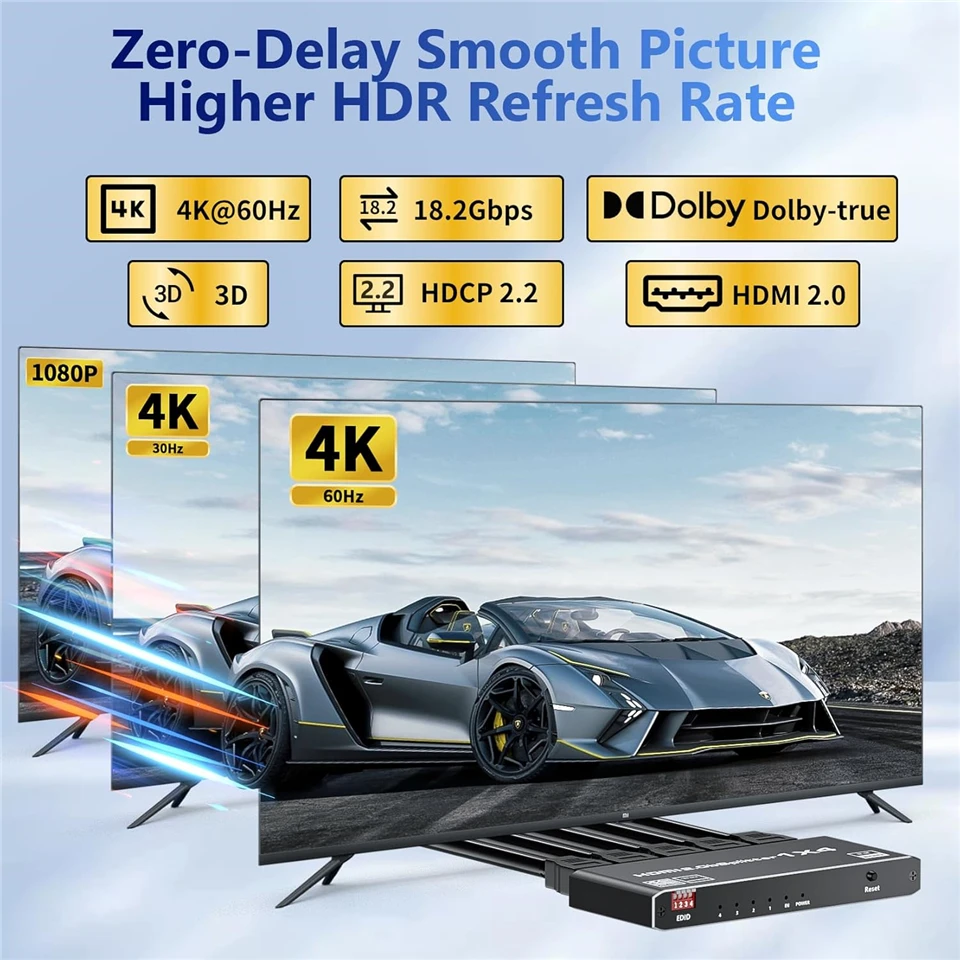 4K 60Hz HDMI-compatible Splitter 1 input 4 outputs HDMI Adapter one to 2 4 HD Vi