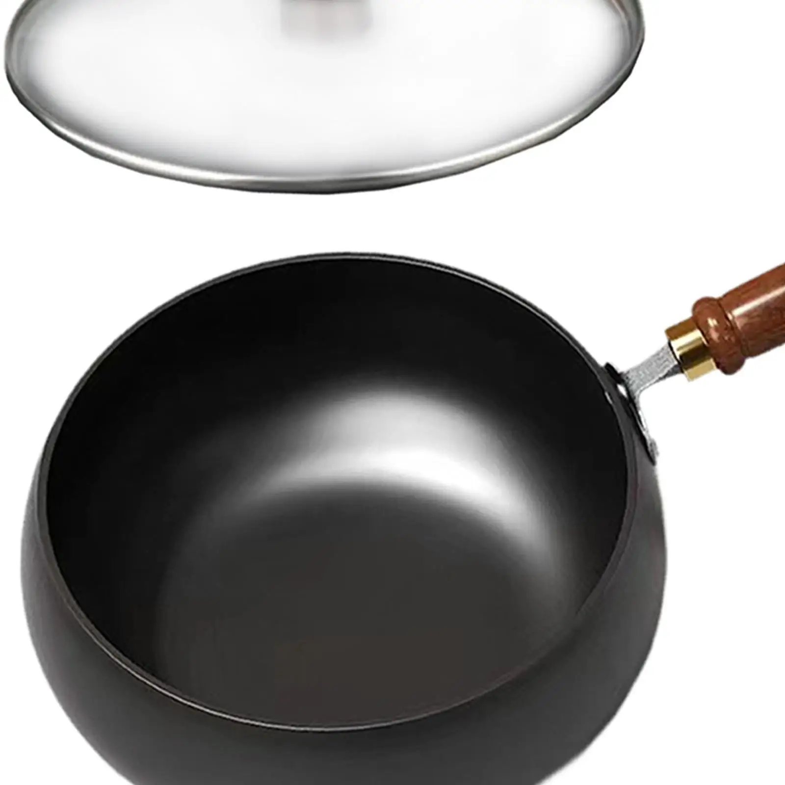 Nonstick Wok Frying Pan Wooden Handle Induction Cooker Boiling No Coating Gas Chinese Wok Flat Bottom for Kitchen Camping