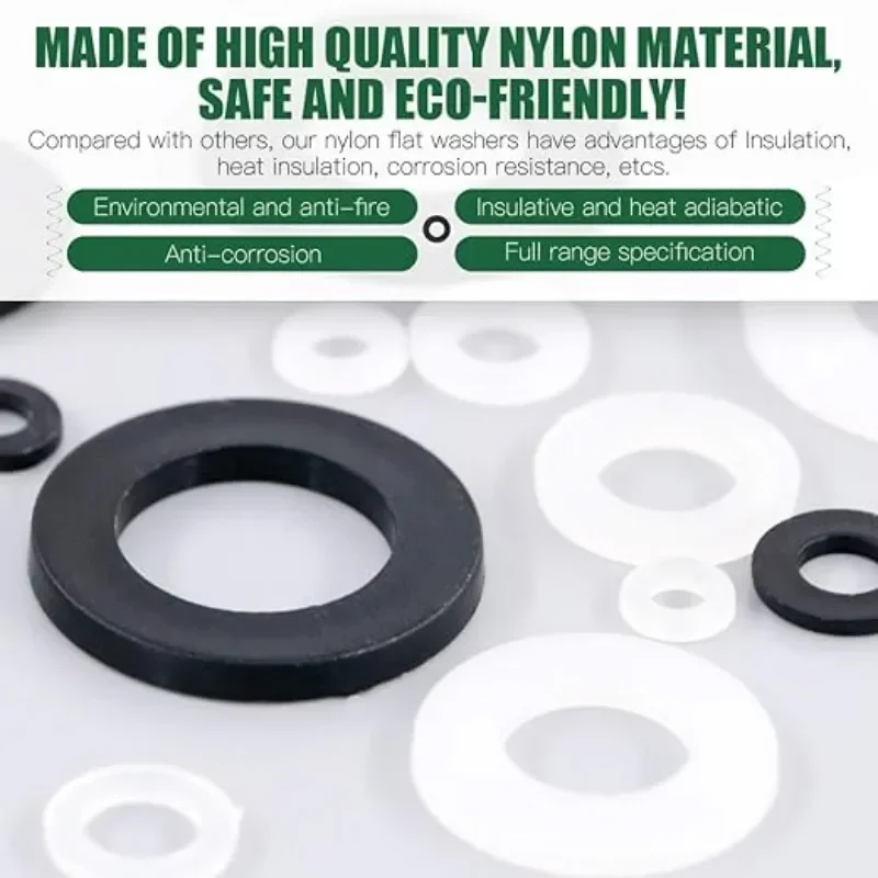 Nylon Flat Washer Set - Black & White Plastic Sealing Insulation Rings