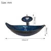 MONITE Leaf Style Bathroom Sink Faucet Set 3 Color Styles Tempered Glass Hand Painted Washbasin W/ Waterfall Tap & Pop-up Drain 2