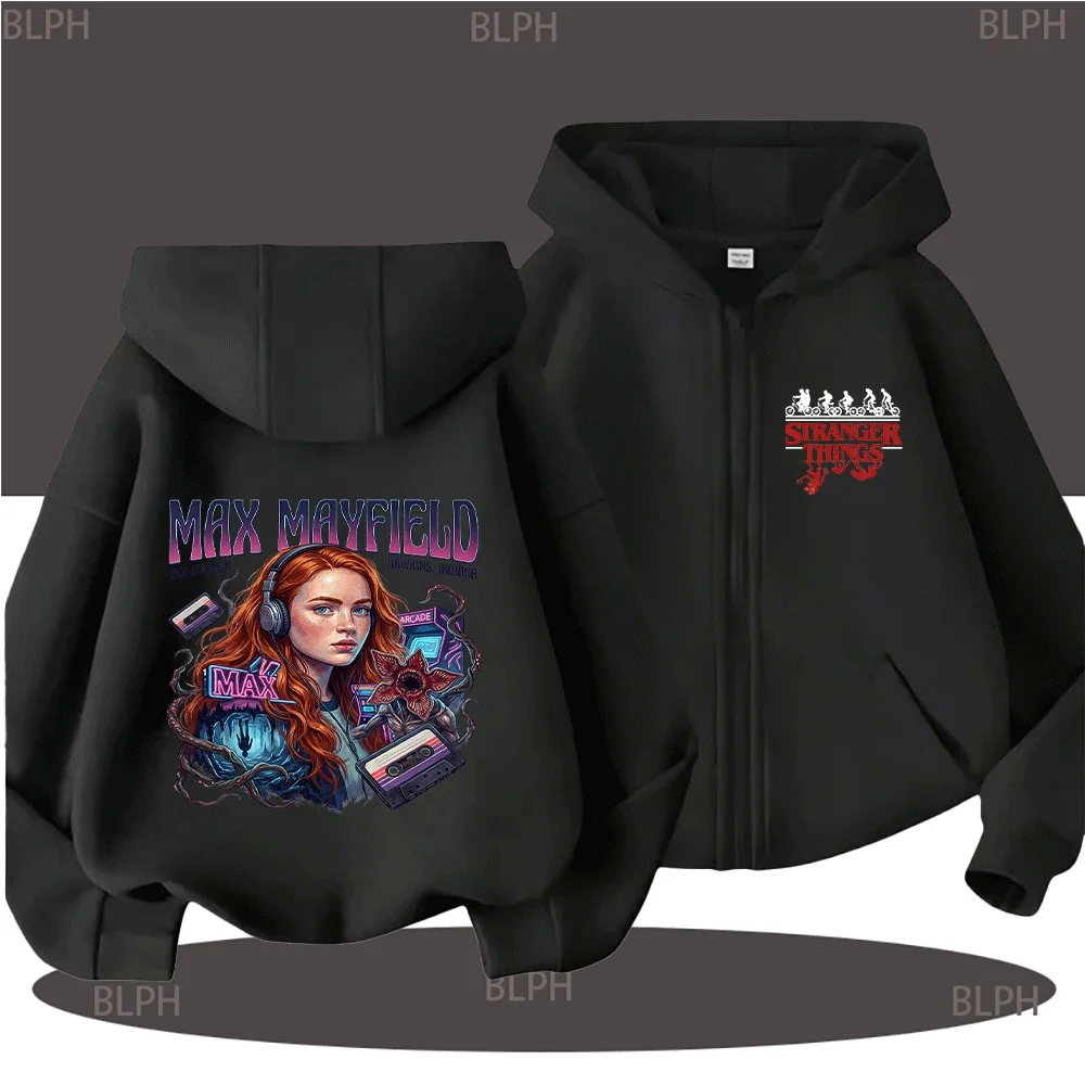 여성 및 아동용 스트레인지 맥스 메이필드 아케이드, 데모고르곤, 카세트 테이프 디자인의 지퍼업 후디