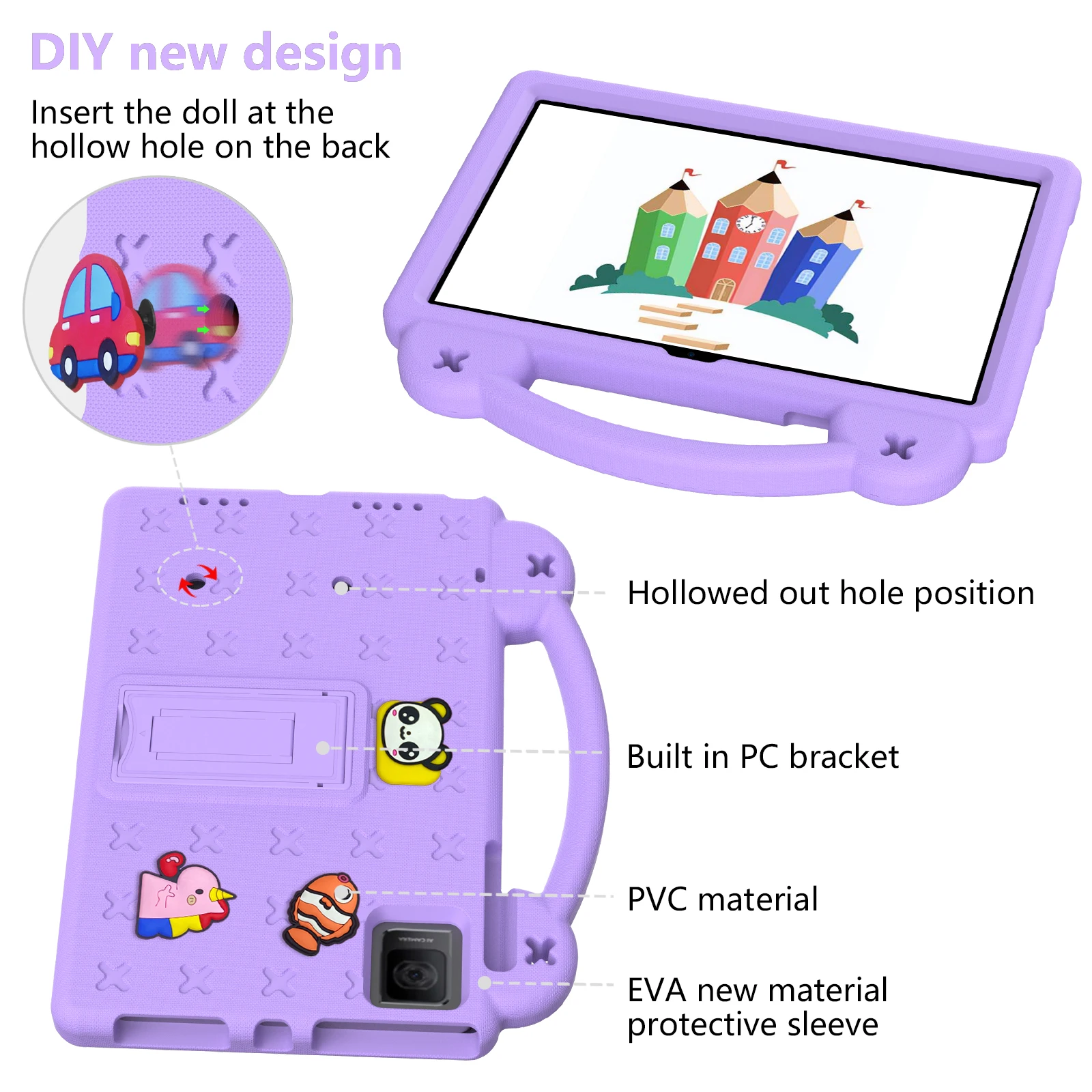 TCL Tab 8 LE Kids Case - DIY Cartoon EVA Foam Protective Cover With Handle & Stand