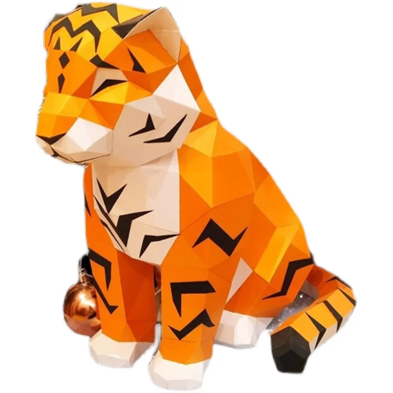 Little Tiger 3D Paper Model Handmade Papercraft Home Floor Decor Desktop Decoration Sculpture Puzzles Educational DIY Kids Toys