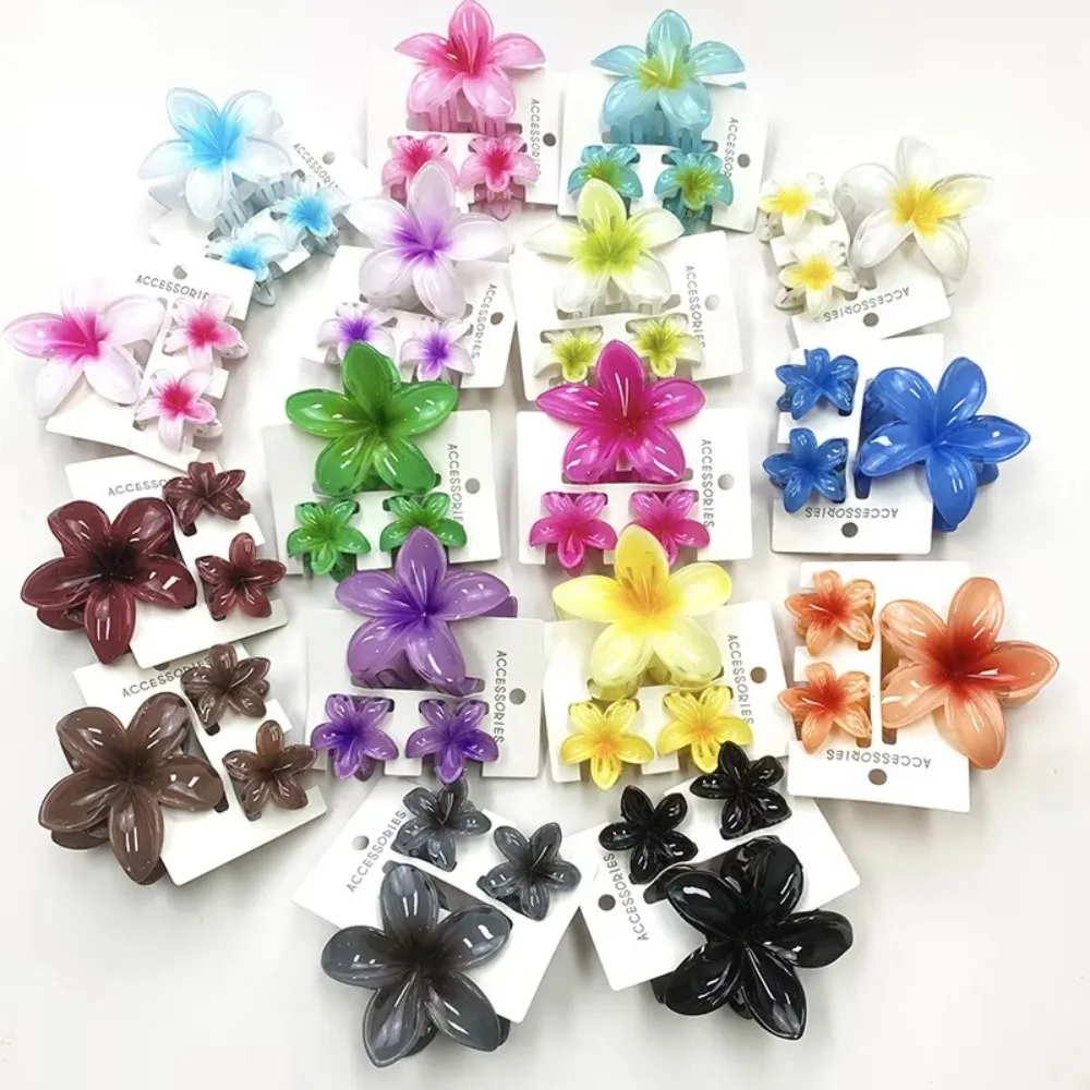 3 Teile/satz Acryl Bunte Farbverlauf Haar Krallen Plumeria Blume Acryl Hawaiian Blume Haar Clip Pferdeschwanz Clip Strand