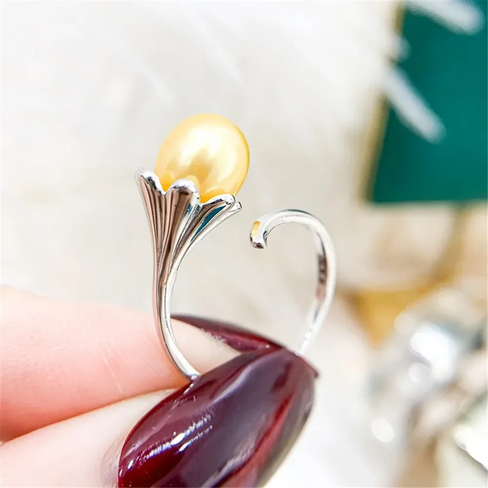 

DIY Pearl Gadgets S925 Sterling Silver Ring Empty Holder Concealer Gold Silver Silver Jewelry Setting Fit 7-9mm Round Oval Z193