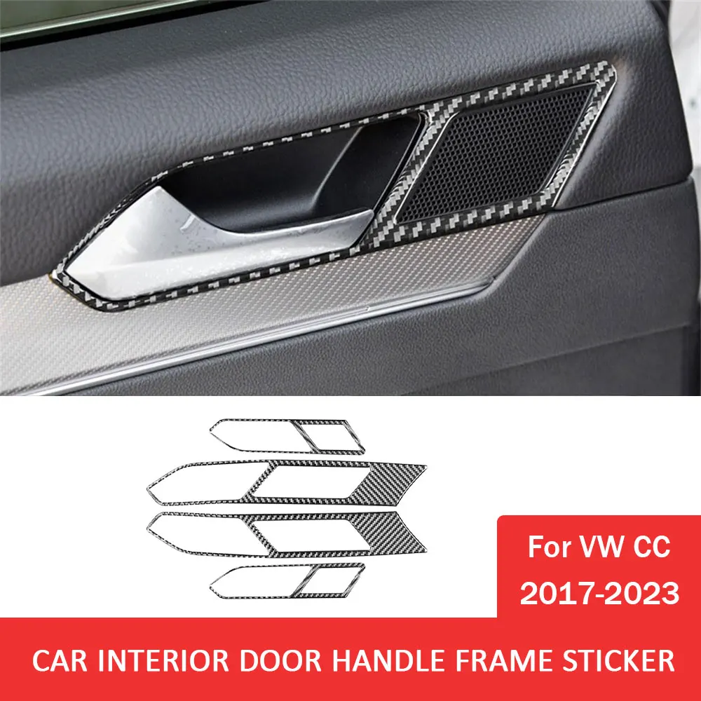 

4pcs Car Inner Door Handle Frame Trim Sticker for Volkswagen VW CC 2017-2023 Carbon Fiber Decal Auto Interior Accessories