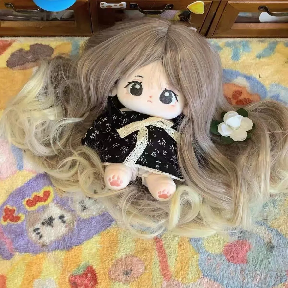 60 cm leaf lorry doll wig night loli fairy clothes ice spirit princess hair set hair long straight curly