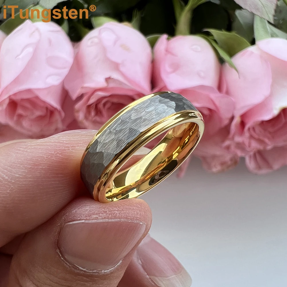 iTungsten 6mm 8mm Quality Hammer Ring Multicolor Tungsten Engagement Wedding Band Men Women Trendy Jewelry Comfort Fit