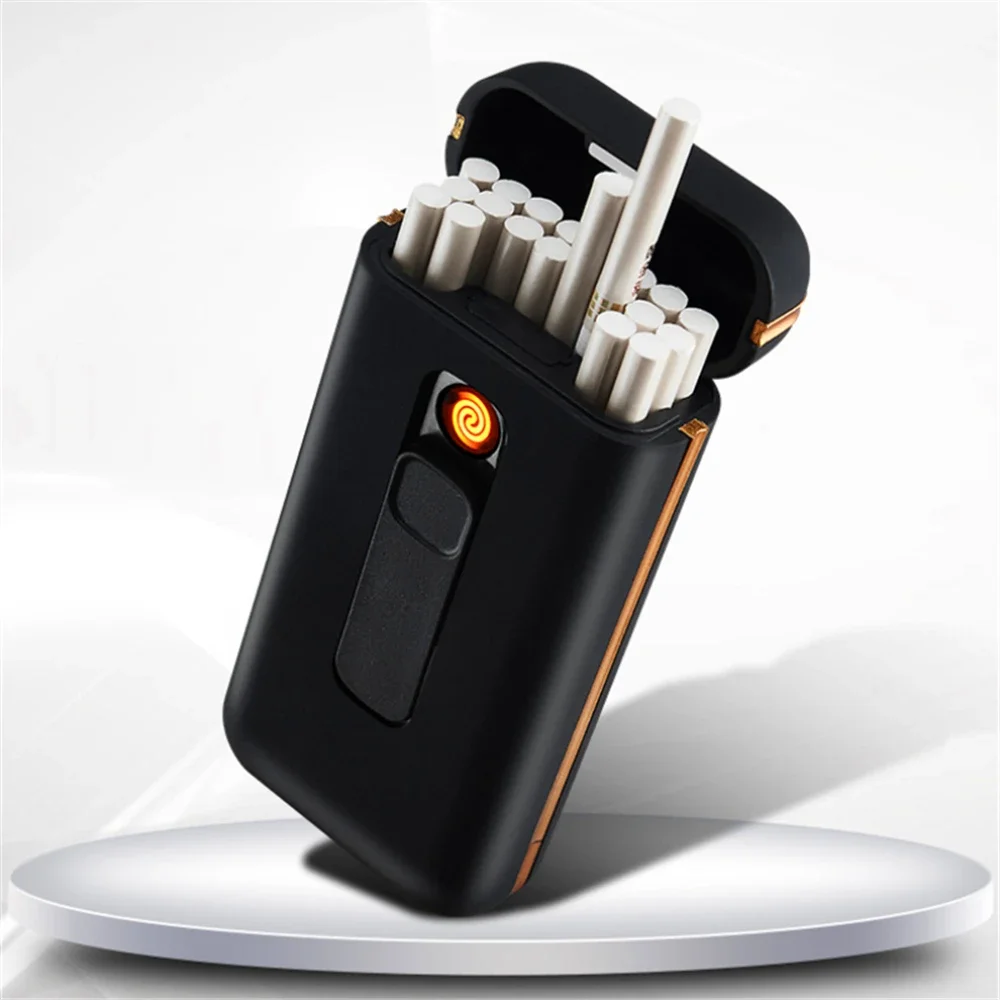 

20pcs Capacity Cigarette Case Box with USB Electronic Lighter for Slim Cigarette Waterproof Cigarette Holder chargeable Lighter