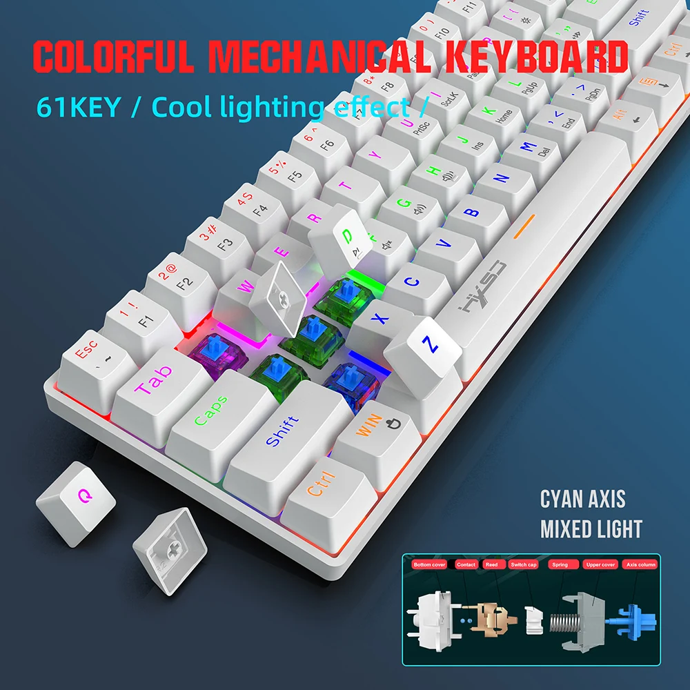 Mini Teclado Mecânico para Jogos Rgb Retroiluminado Teclado pc Teclado com Fio Adequado para Computador Laptop Desktop Ck61 61 Chaves - Imagem 6