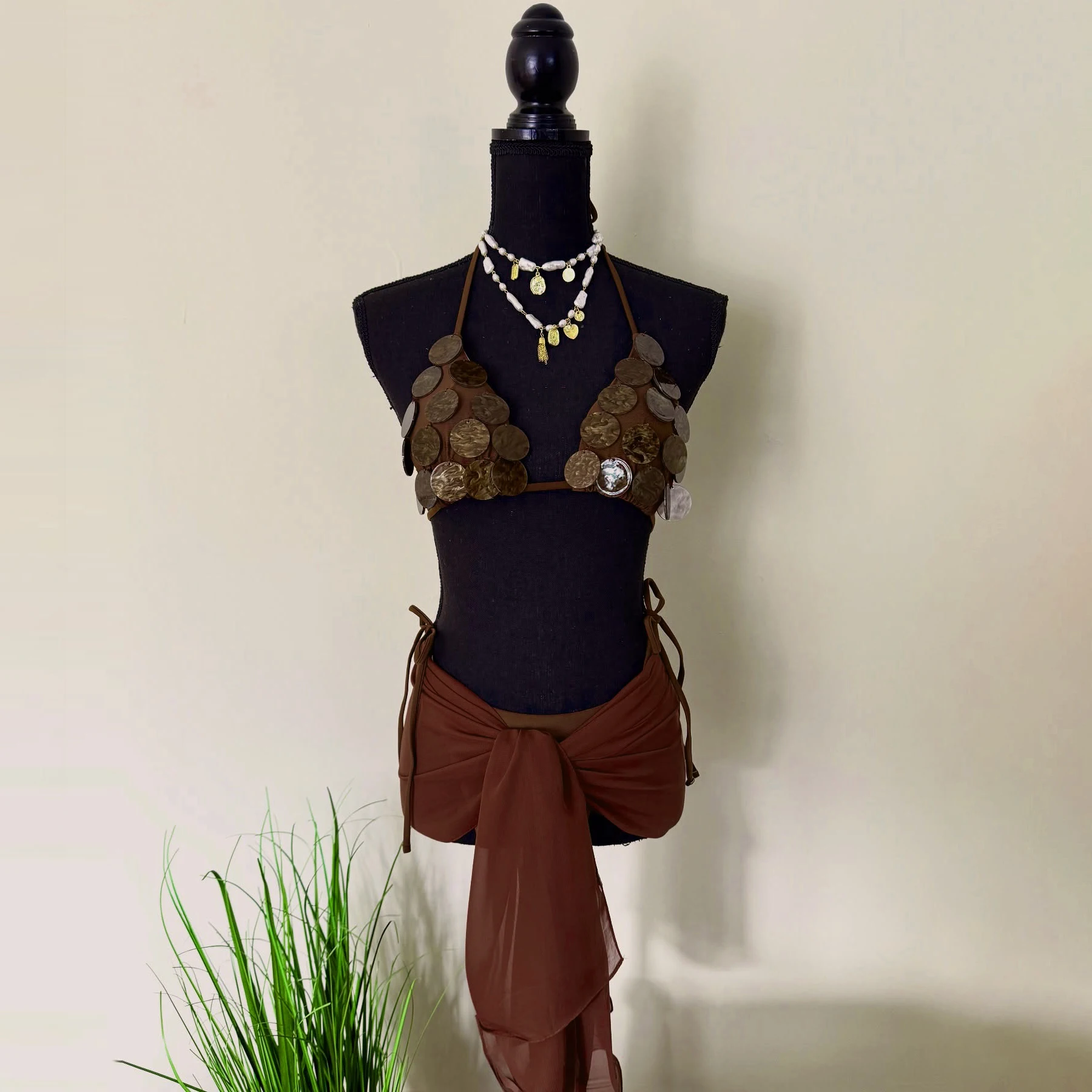 3 Pcs Shell Swimsuit Bikini with Skirt Swimwear Swimsuit Women Separates Push Up Swimwear Swimsuit Bathing Suit 2