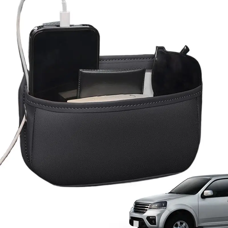 Car Pocket Organizer Vehicle Adhesive Pouch for Phone Car Seat Leather Storage Pocket for Glasses Phones Keys and Cards Sunglass
